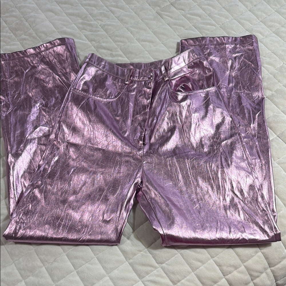 Metallic Pink High-Shine Pants